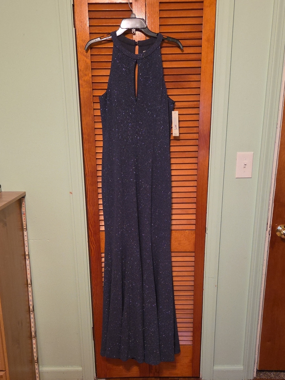 Eliza J Navy Sparkle Halter Maxi Dress